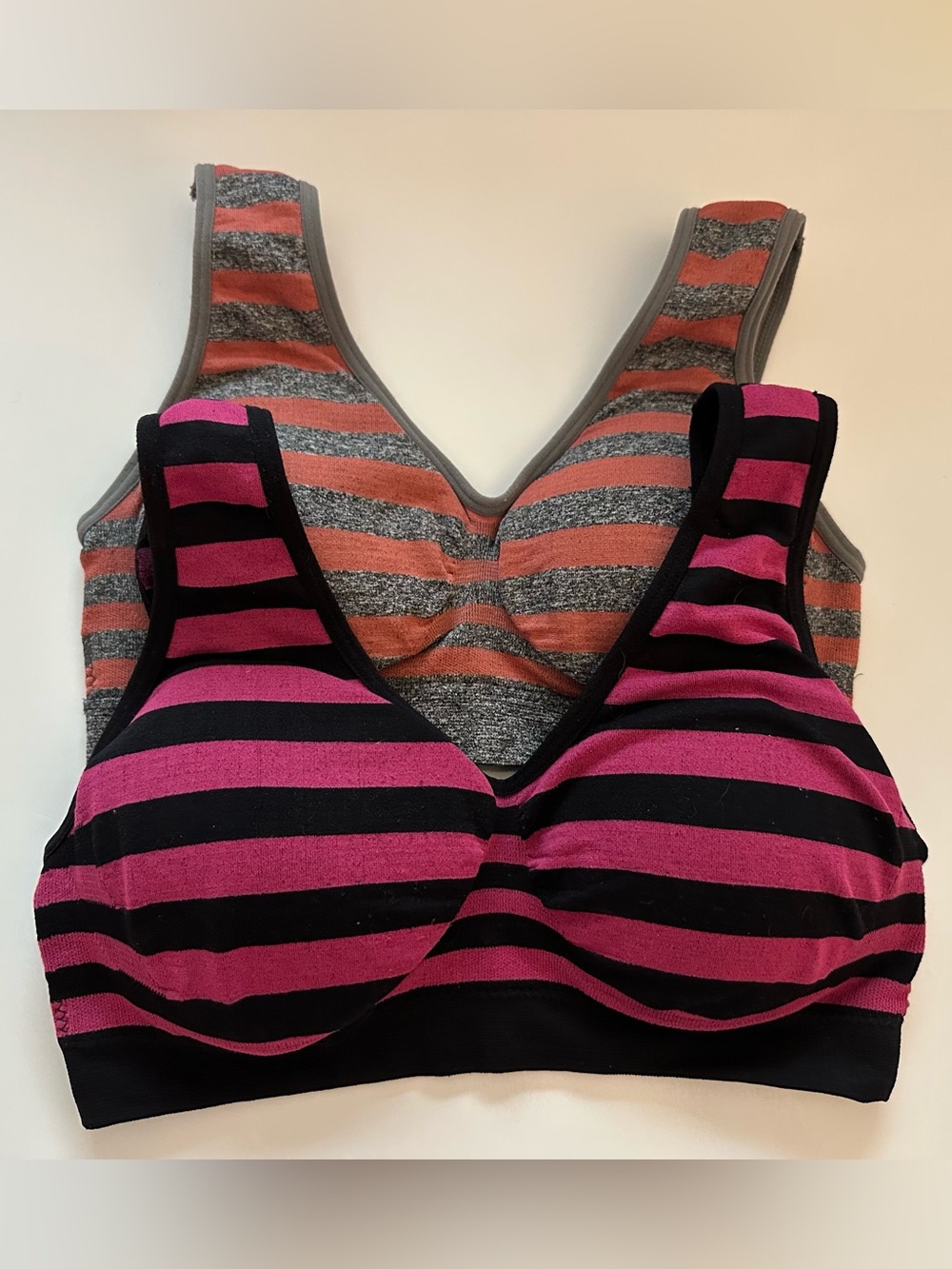 2 Bundle Nylon Sports Soft Bra Striped Padded Sleepwear Stretchy Size S XS Pink